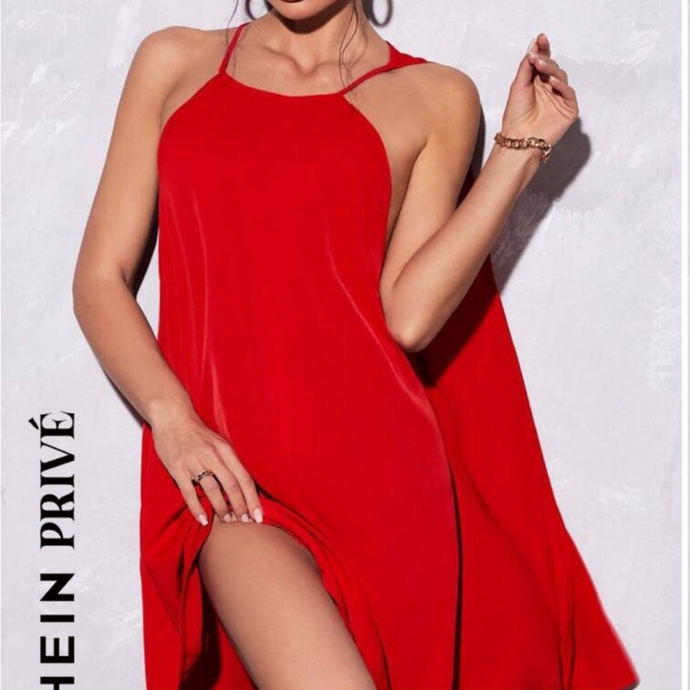 Red Draped Backless Cami Dress